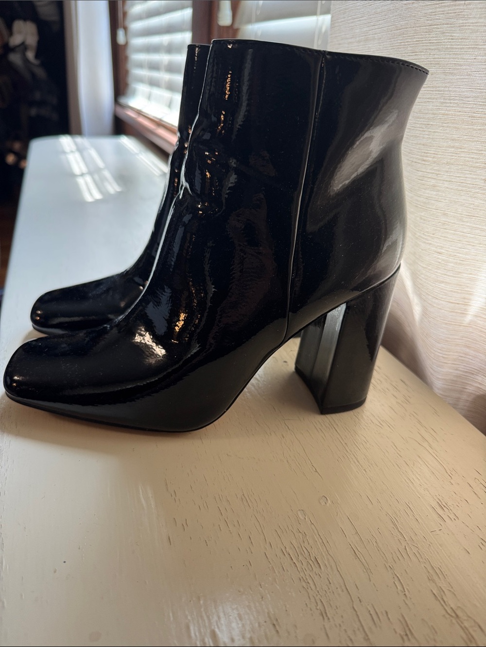 Michaels Black Patent Block Heel Ankle Boots